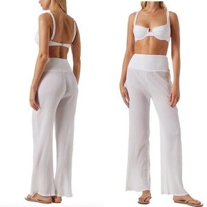 NWT Melissa Odabash Phoebe wide-leg high-rise cotton trousers White Pants